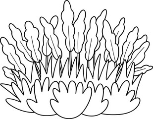 Cute mushroom floral coloring page vector illustration, black white outline coloring book for kids