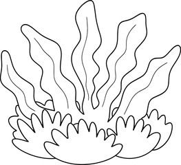 Cute mushroom floral coloring page vector illustration, black white outline coloring book for kids