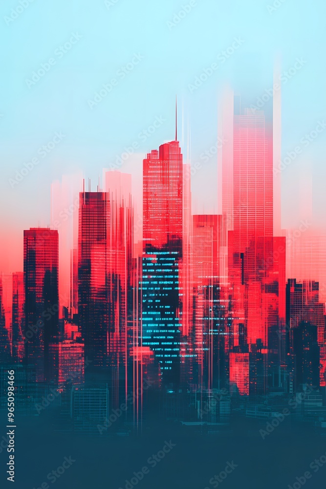 Poster a city skyline with a large building in the middle