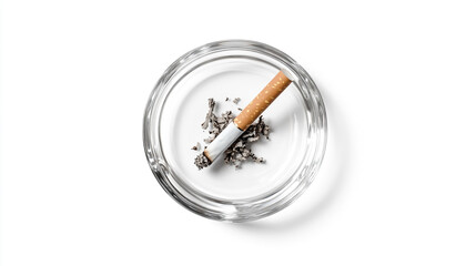 A close-up view of a cigarette butt resting in an ashtray, emphasizing the remnants of smoking culture indoors