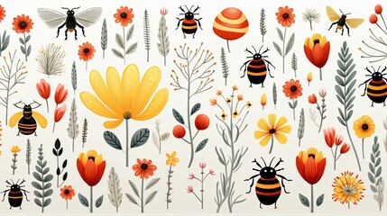 Stylized Floral and Insect Illustration