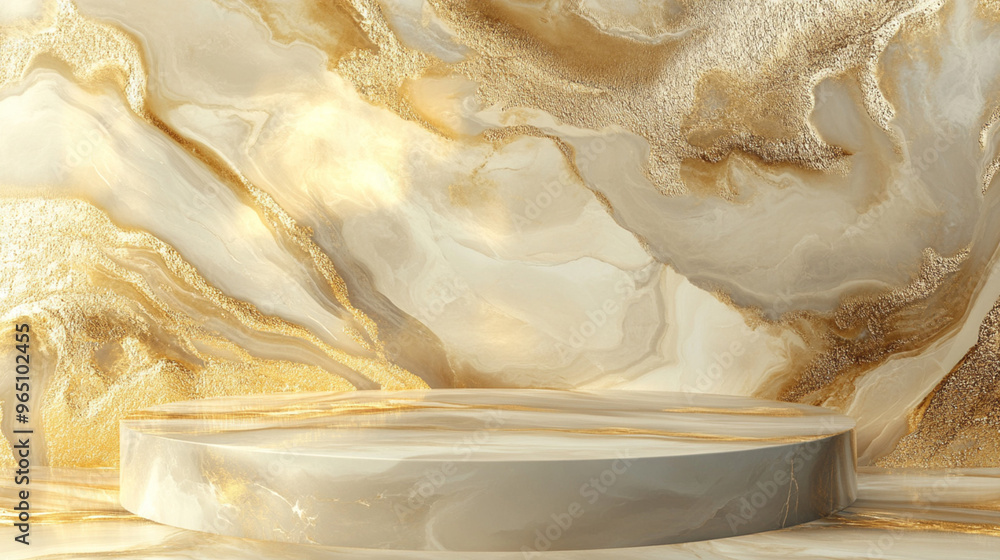 Poster marble table and gold abstract background. product display podium with generative ai.