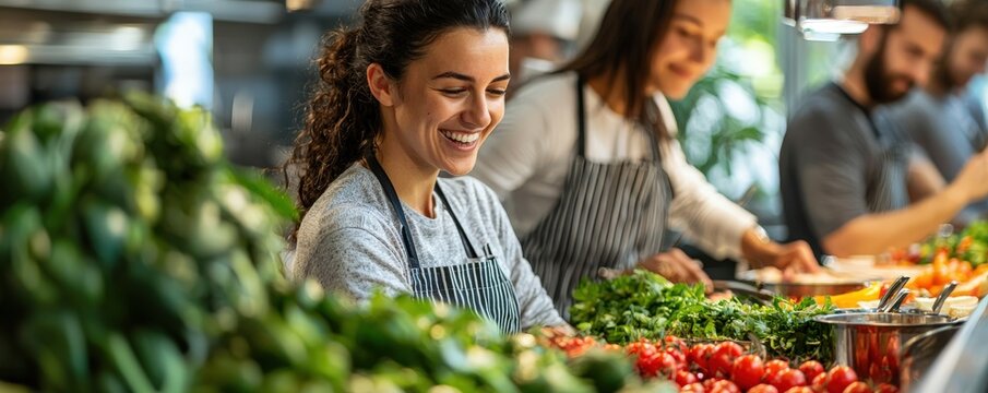 Corporate wellness program featuring employees participating in fitness routines and eating nutritious plant-based meals, highlighting a commitment to health at work