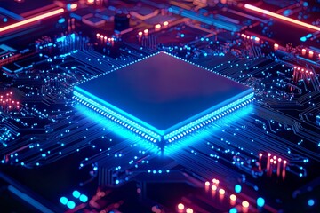 Obraz premium Futuristic microchip on a circuit board.