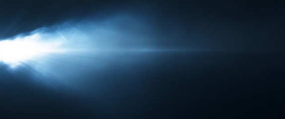 Obraz premium a Bright White Light on the Left Side of an All-Black Background with Gradient from Dark Blue to Sky-Blue, Grainy Film Effect, and Subtle Glow