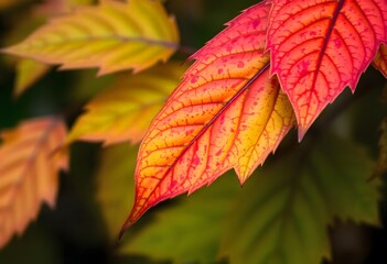 Obraz premium Close-up of autumn foliage, showcasing the intricate veins and textures.