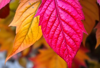 Obraz premium Close-up of autumn foliage, showcasing the intricate veins and textures.