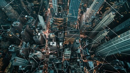 Modern city aerial view and communication network
