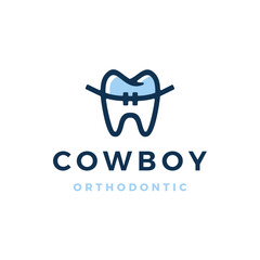 cowboy orthodontic tooth teeth dentist dentistry logo vector icon illustration