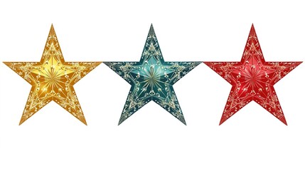 Obraz premium Illustration of high-quality vector art featuring Christmas stars in different styles, set against a white background. This design showcases a variety of Christmas star illustrations, 
