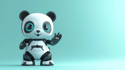 Naklejka premium a cute panda looking robot waving - isolated on studio background