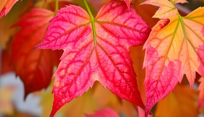 Fototapeta premium Autumn leaves in vibrant shades of red, orange, and yellow.