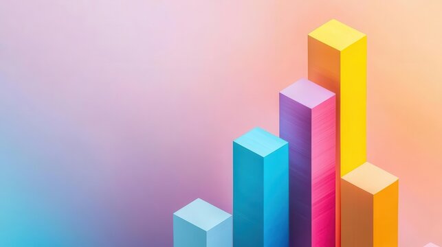 An abstract image featuring colorful bars ascending on a soft gradient background, representing growth and progress.