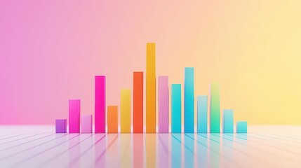 Fototapeta premium Vibrant graph bars display colorful data visualization against a soft gradient background, ideal for modern design and marketing.