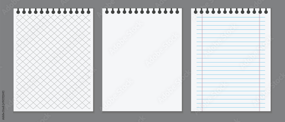Aufkleber lined paper notebook template, cross line graph note book, letter size notebook, blank notebook pages vector illustration.