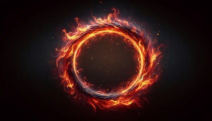A ring of fire with dynamic flames dancing around, creating a powerful and intense visual effect, set against a dark background.