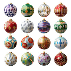 set of christmas balls on transparent background, clipping path, png, 