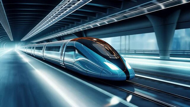 high-speed train gracefully gliding along a futuristic maglev track