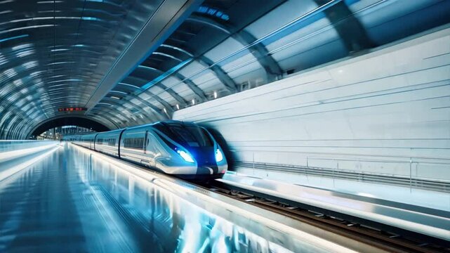 high-speed train gracefully gliding along a futuristic maglev track