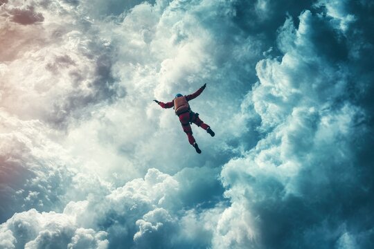 Skydiver in fast clouds