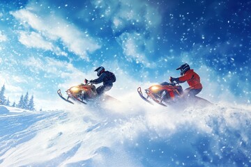 Snowmobile races in snowy conditions are a winter sport