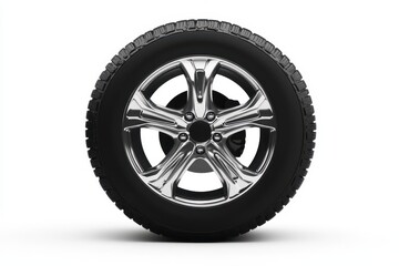 Solitary car tire on white backdrop