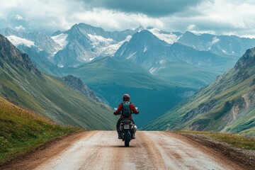 Solitary motocross racer on a mountain route