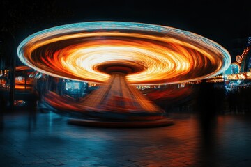 Spinner at night in amusement park