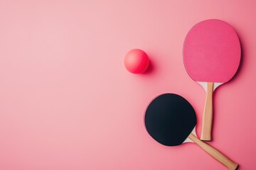 Sport concept Table tennis with rackets and ball on pink background