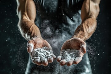 Sportsman applying talc to hands in photo