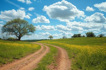 Fototapeta premium Springtime low angle view from dirt road