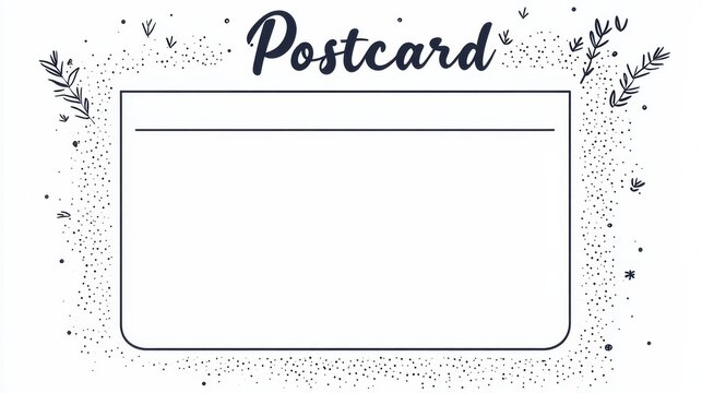 Simple Line Art Postcard Template with White Background, "Postcard" Text at the Top, Thin Black Lines on Front and Back