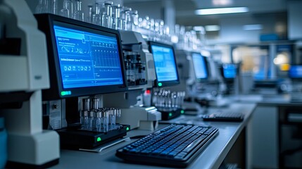 Laboratory Equipment with Computer and Test Tubes