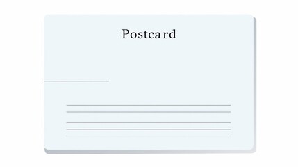 Postcard Template with Simple Line Art and Grey Accents, White Background, "Postcard" Text in Clear Block Letters, Blank Space for Stamp and Message on the Back