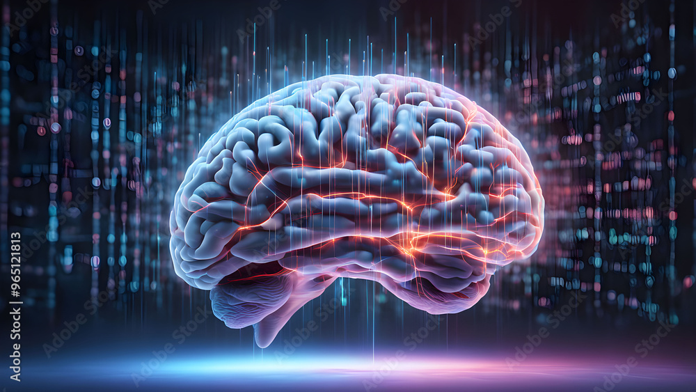 Poster digital illustration of human brain in abstract background. 3d rendering.