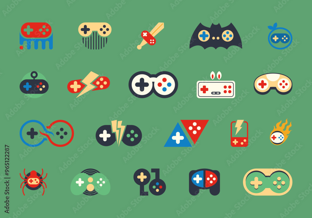 Poster Joystick Game Logo Element Set