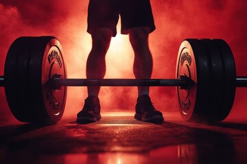Weightlifter prepares to lift heavy barbell Ready to start At low position