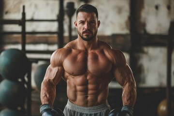 Fototapeta premium Well built man muscular gym lover enjoying life Handsome boxing enthusiast