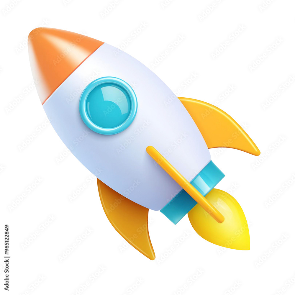 Poster 3d render of a cute rocket isolated on transparent background