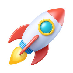 3D icon of a rocket toy isolated on transparent background