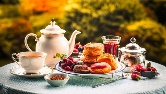 English afternoon high tea in the garden