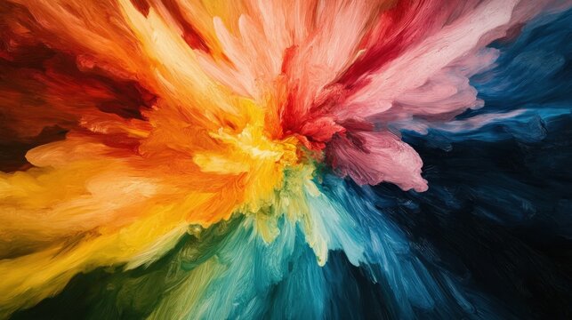 A colorful explosion of paint with red, yellow, and pink colors. The explosion is so bright and vibrant that it almost looks like a rainbow