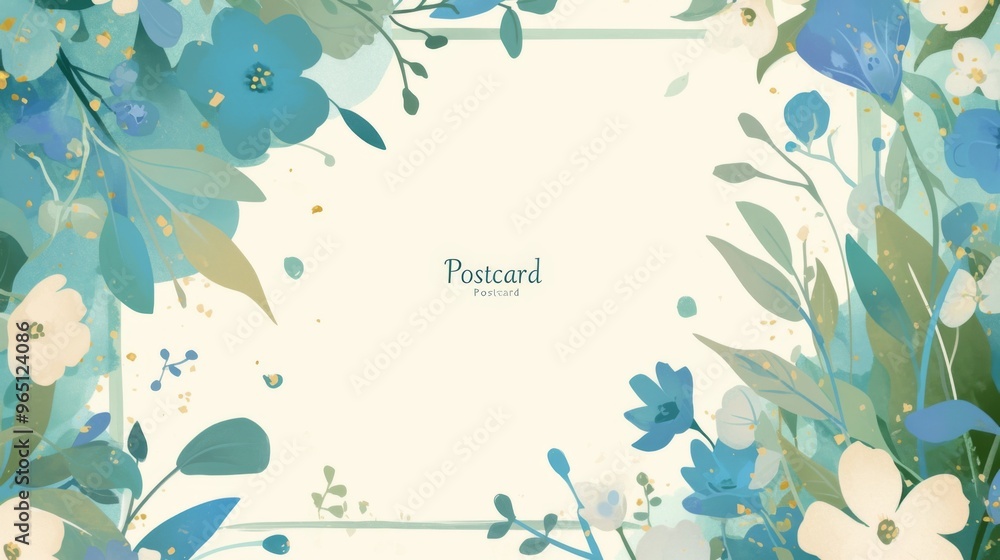 Poster minimalist postcard template with large empty space for text, featuring a light pastel green and sof