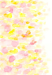 水彩で描いたピンクと黄色のお花畑ニュアンス背景イラスト