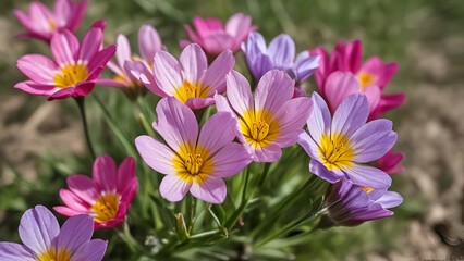 Fototapeta premium The very nice colorful spring flower close up view, Serbia purple green grass landscape background,