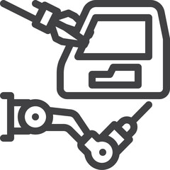 Obraz premium Simple vector car industry robot arm outline icon on white background