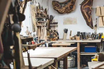 A handcrafted furniture business arranging a collaborative project with local artists. The workshop is buzz, Generative AI