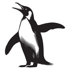 Obraz premium Emperor Penguin silhouette - Penguin Bird Vector Illustration in black and white