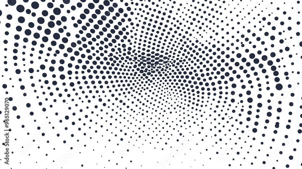 Poster abstract illustration of dynamic dots creating depth and movement on a white background