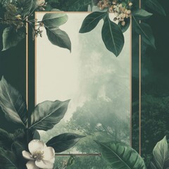 Green Leaves Frame Background With White Flower
